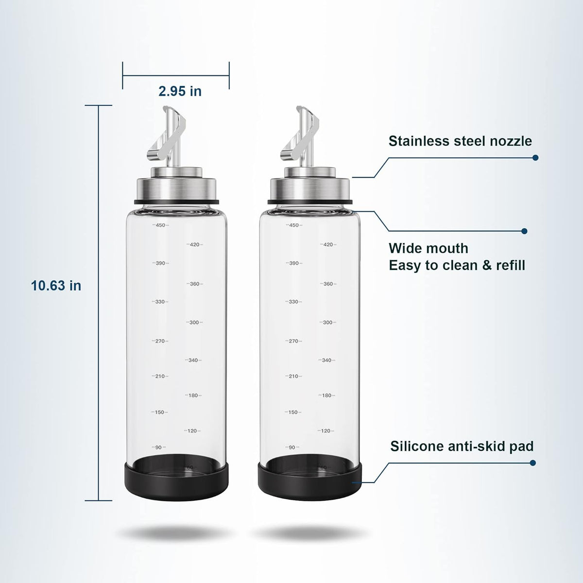 Suli Glass Olive Oil Dispenser Bottle -2 Pack17oz Oil and Vinegar Cruet Set with Steel Spouts and