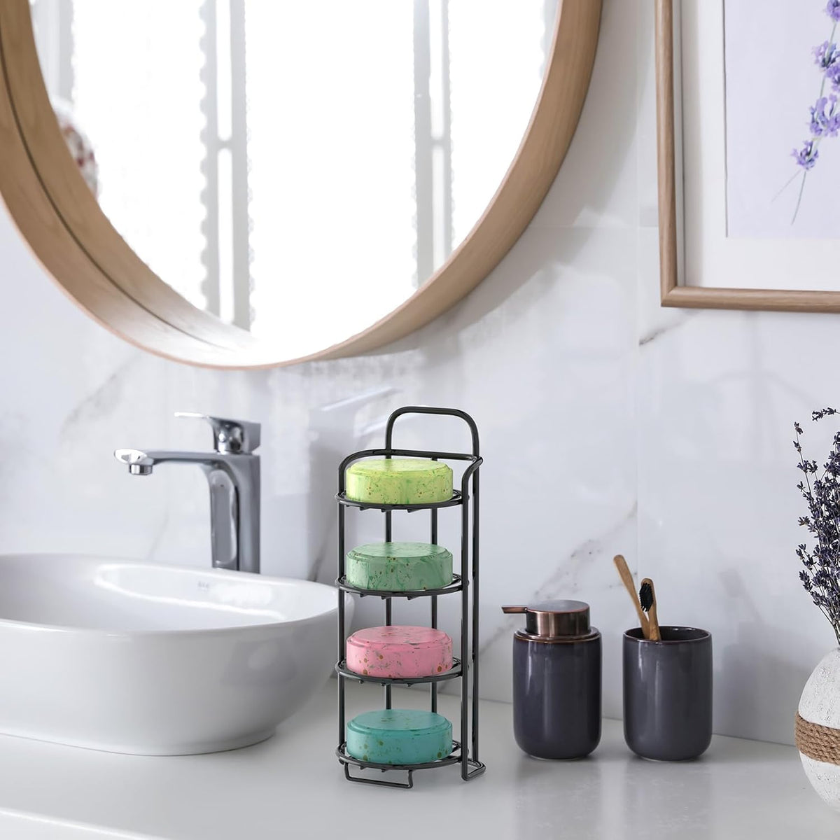 4-Tier Shower Soap Shampoo Bar Holder, Self Adhesive & Freestanding Draining Soap Dish Caddy for