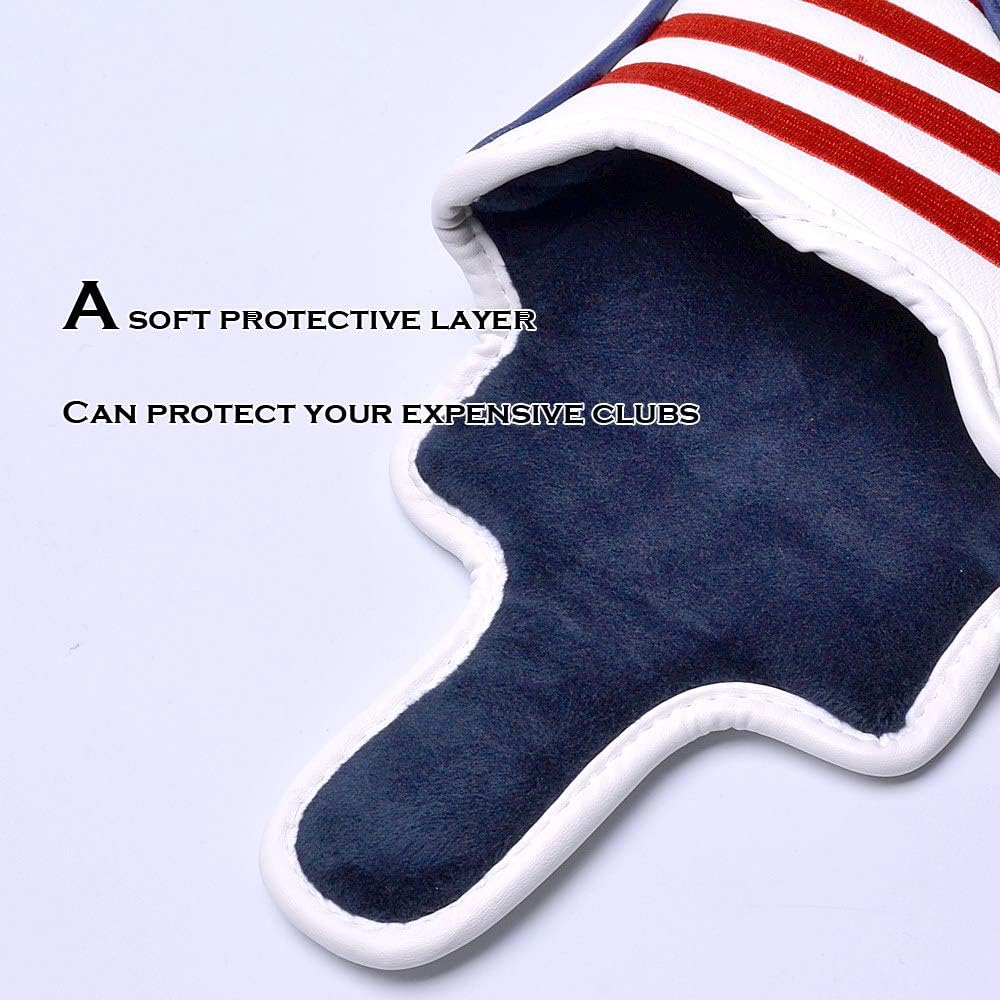 PLUSKER USA Square Heel Shaft Mallet Putter Cover - Magnetic Closure Patriotic Stars and Stripes
