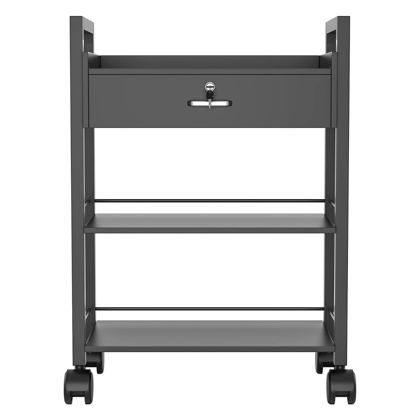 Paddie Salon Trolley Cart, Salon Tray Wooden Mobile Utility Cabinet with 1 Drawer 2 Trays, Rolling