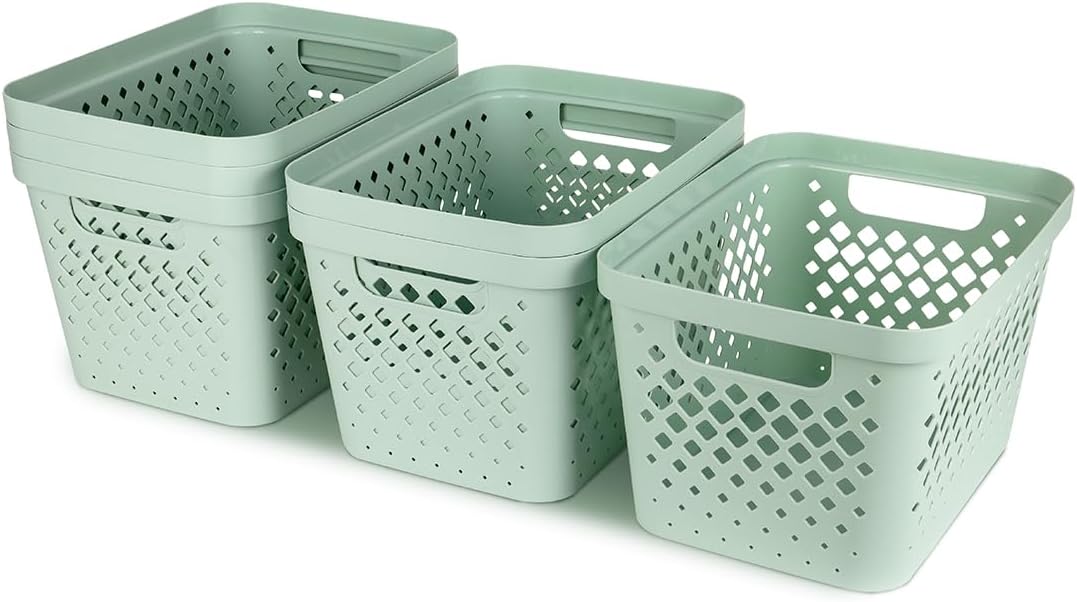 Glad Plastic Storage Basket Set, Value Pack of 6 | Open Storage Bins for Shelves, Bathroom, Pantry