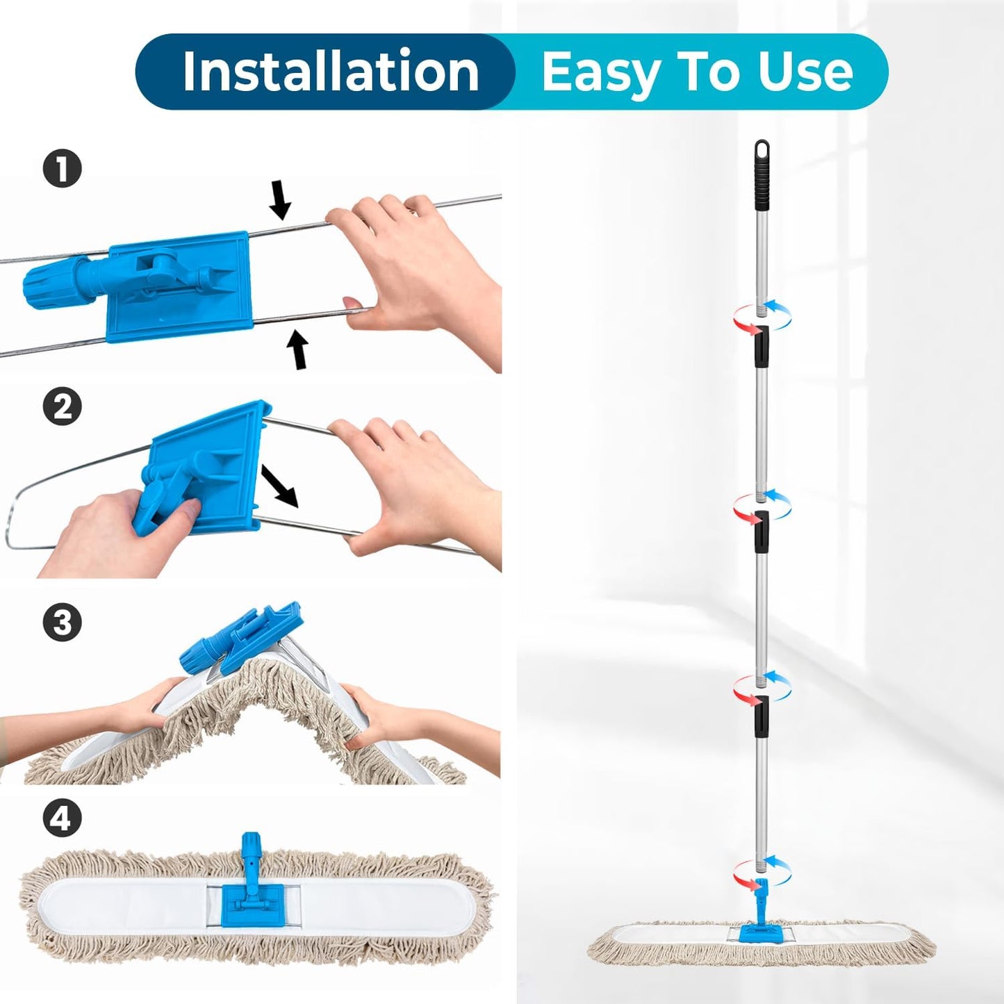 36” Commercial Dust Mop for Floor Cleaning, Industrial Dry Mop with Heavy Duty Long Handle, Large