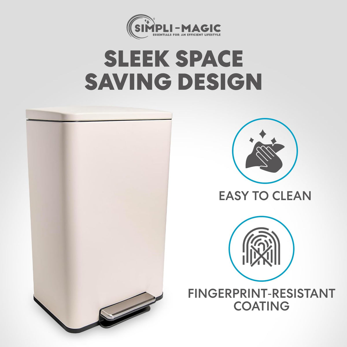 50 Liter / 13.2 Gallon Soft-Close, Smudge Resistant Trash Can with Foot Pedal and Built in Filter