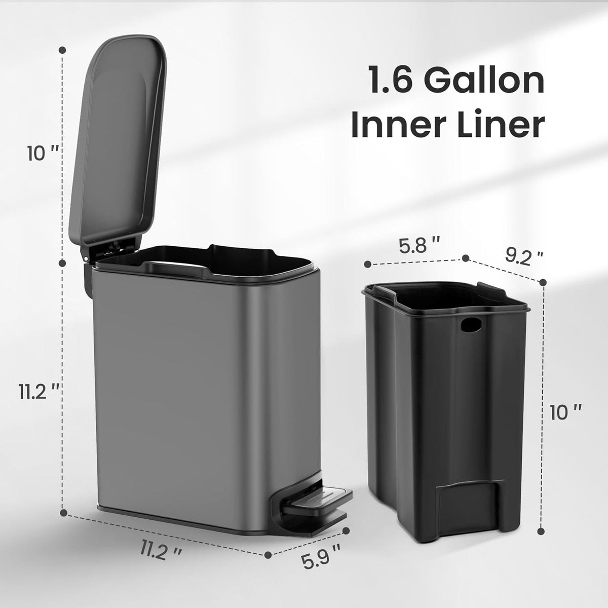 Cesun Small Bathroom Trash Can with Lid Soft Close, Step Pedal, 6 Liter / 1.6 Gallon Stainless