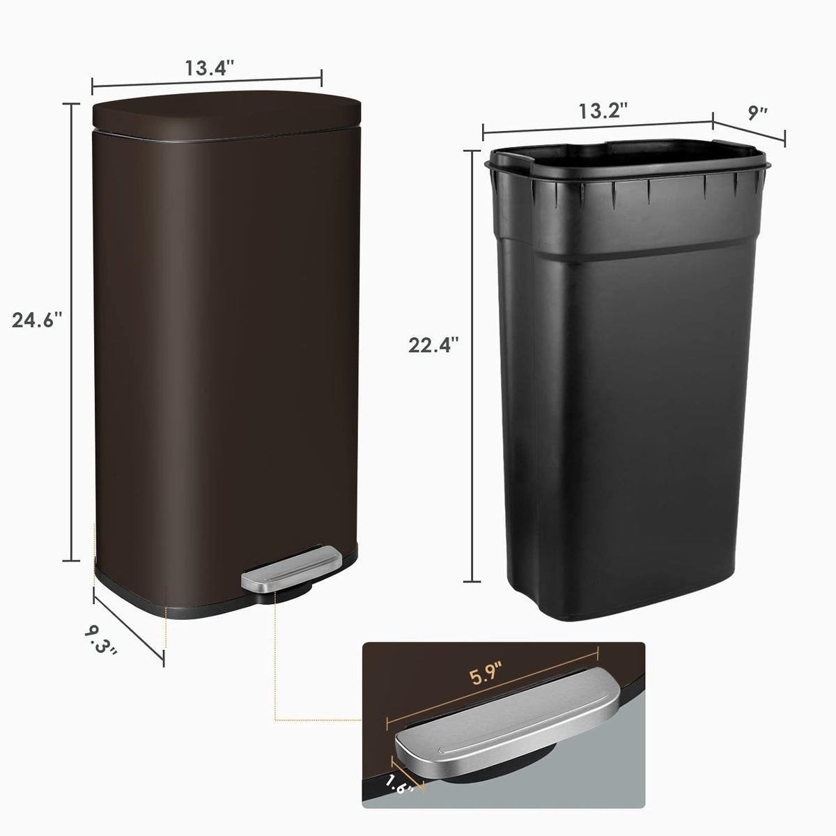 AthLike Trash Can, Stainless Steel Kitchen Garbage Can, Step Waste Bin with Hinged Lid and