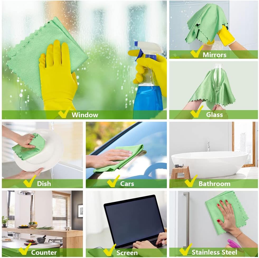 HOMEXCEL Microfiber Glass Cleaning Cloths-6PK, 16"x14" Lint Free Window Cleaning Cloth, Glasses