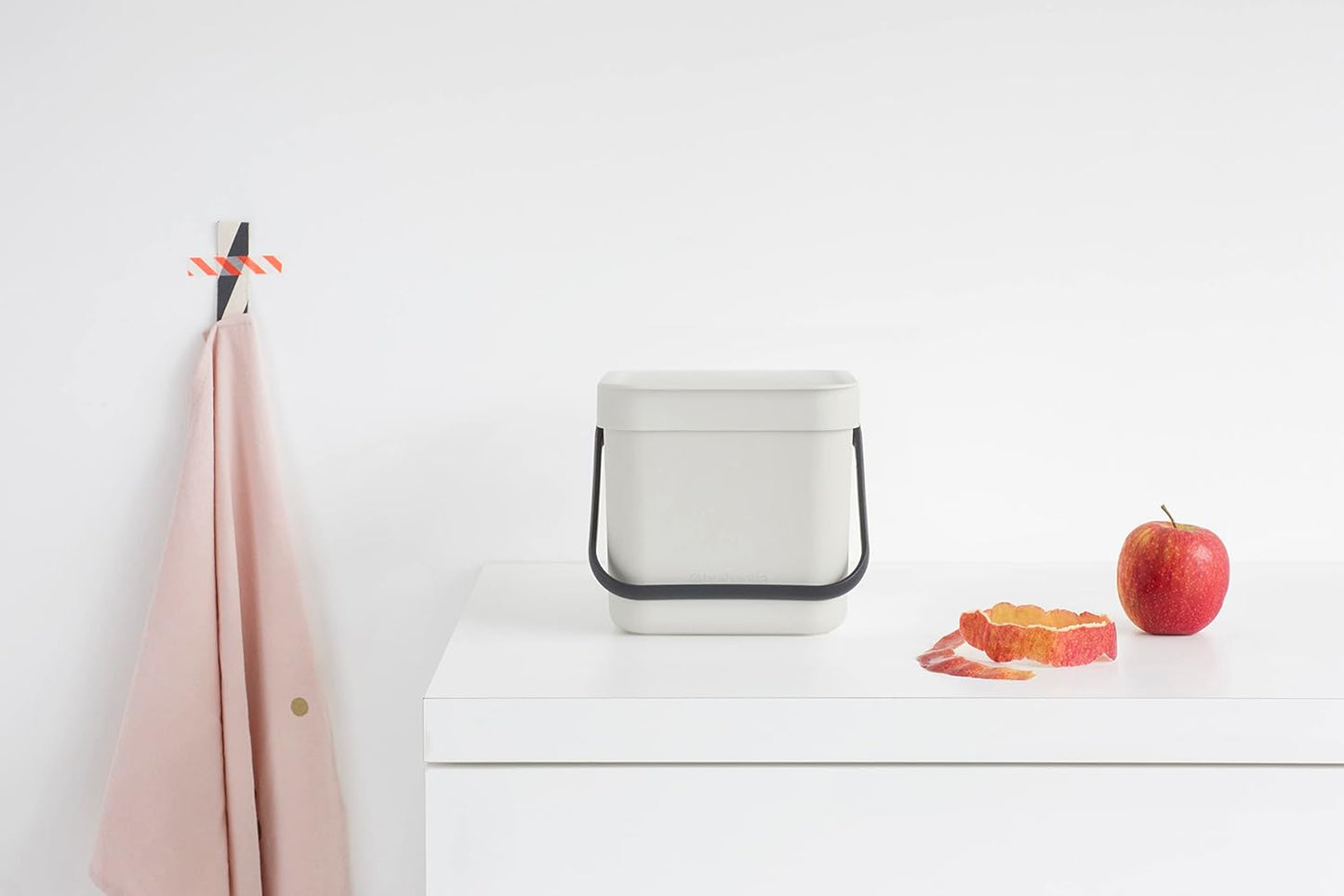 Brabantia Sort & Go Food Trash Can (1.6 Gal/Light Gray) Small Countertop Kitchen Compost Caddy with