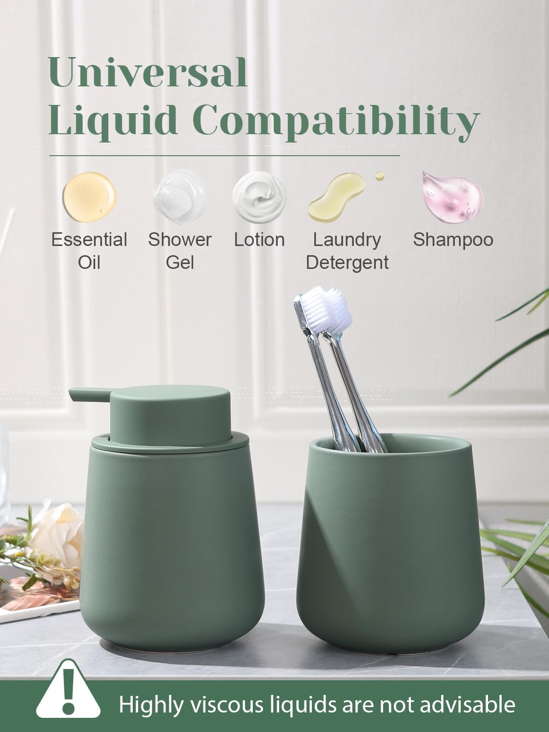 INGOFIN Ceramic Lotion Dispenser - 12oz Refillable Hand Soap Dispenser Bathroom, Modern Liquid