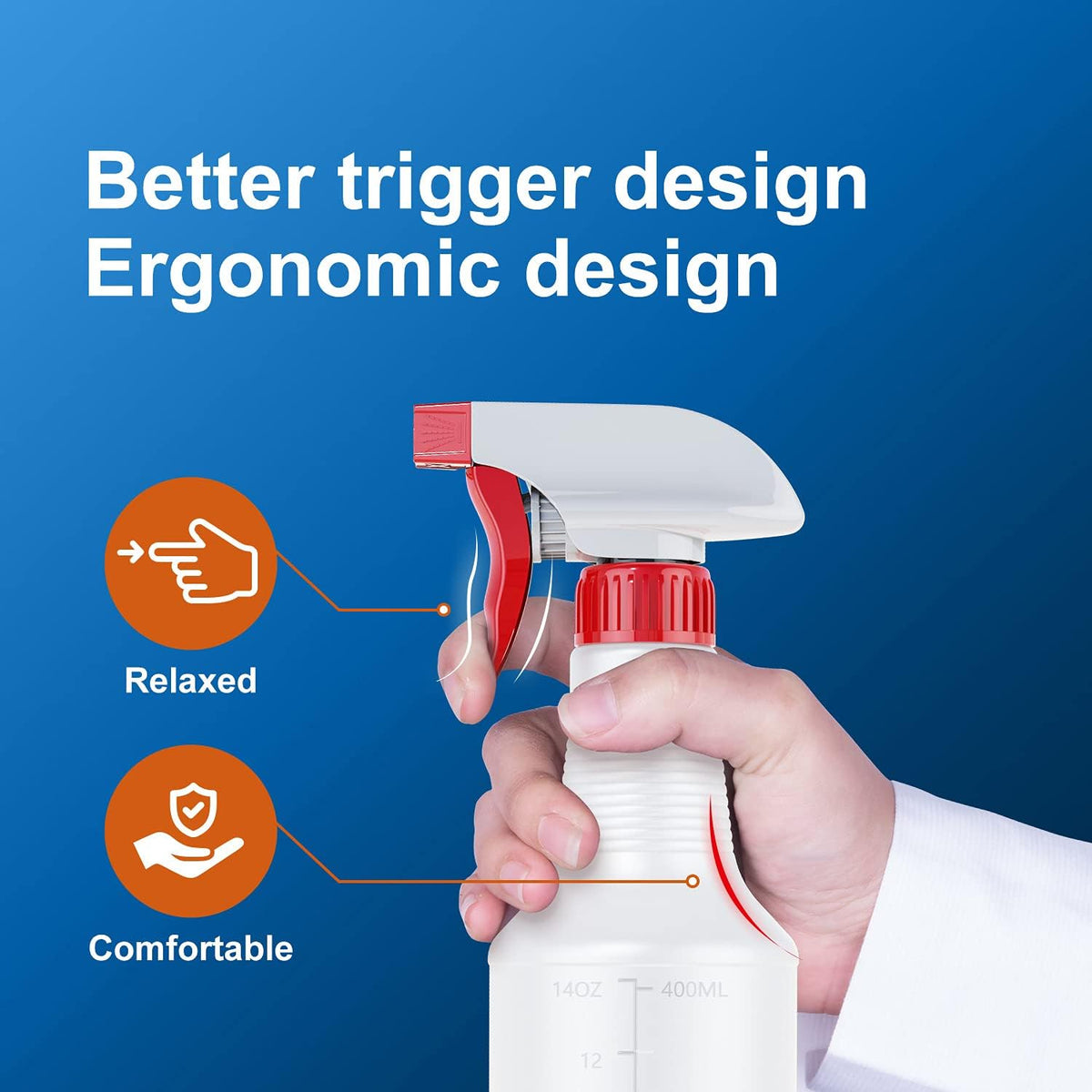 Veco Spray Bottle (2 Pack&2 extra Nozzle,16 Oz) with Measurements and Adjustable Nozzle, HDPE
