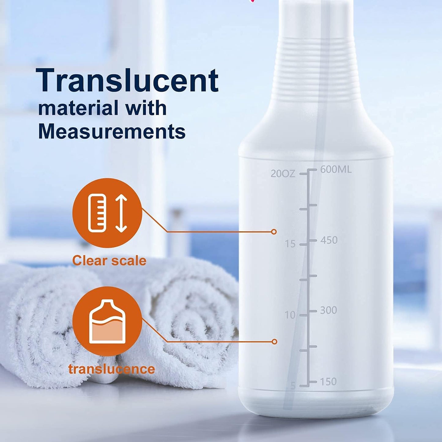 Veco Spray Bottle (5 Pack,24 Oz) with Measurements and Adjustable Nozzle(Mist & Stream Mode), HDPE