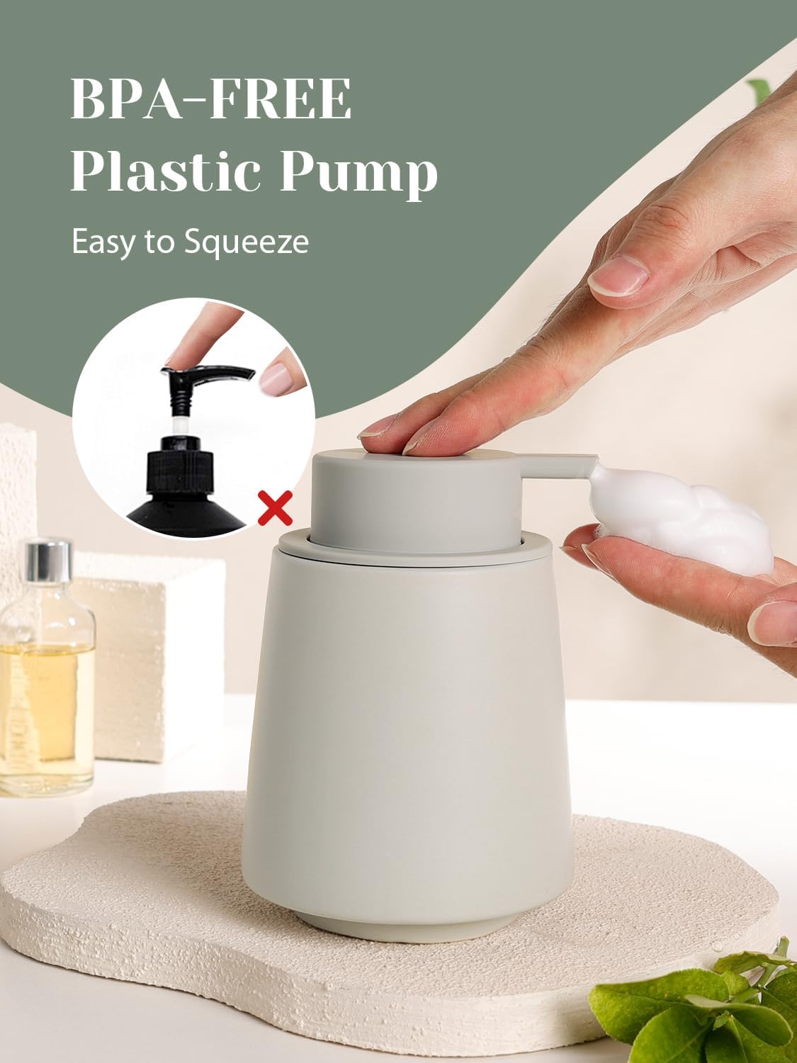 INGOFIN Ceramic Foaming Soap Dispenser -14 oz Foam Hand Soap Dispenser Bathroom, Modern Refillable