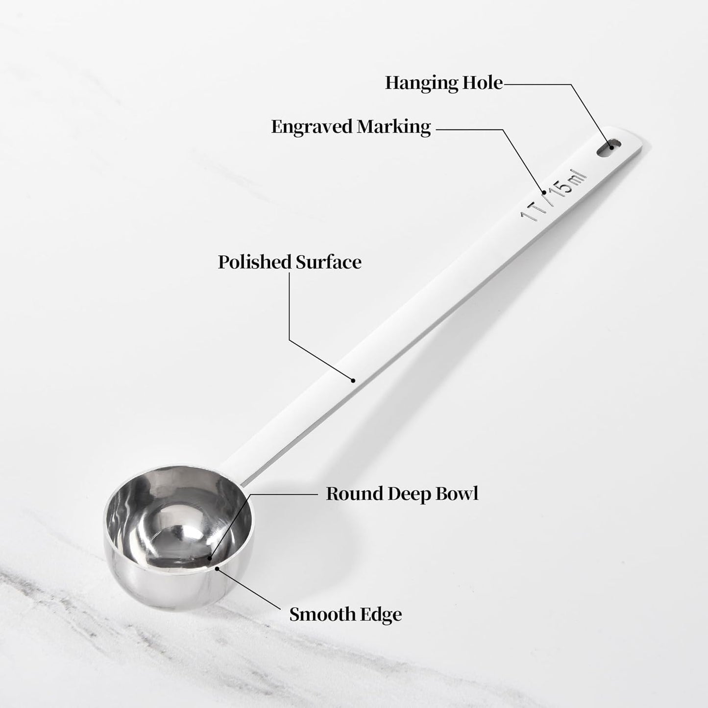 Long Handle Coffee Scoop: 8.3 Inch 18/8 Stainless Steel 1 Tablespoon Metal Measuring Spoon Tbsp