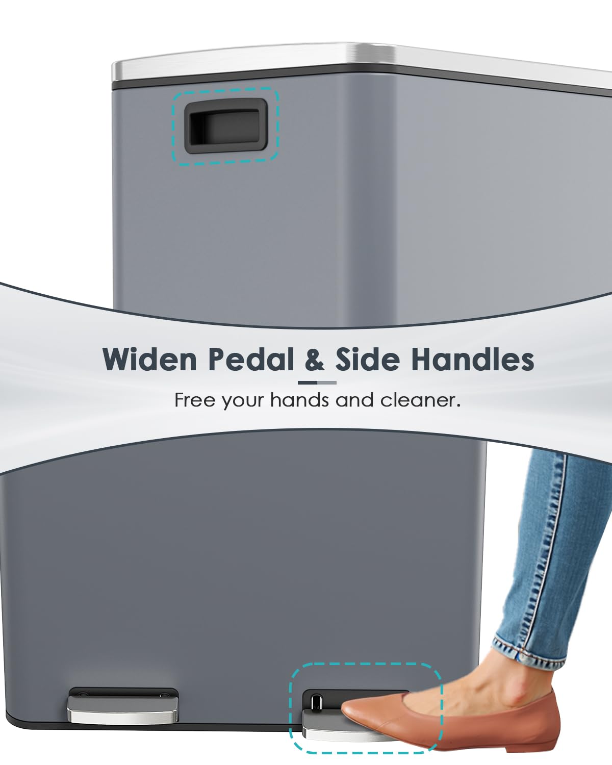 AthLike 60L(16 Gal ) Dual Trash Can, Stainless Steel Kitchen Garbage Can, Double Compartment