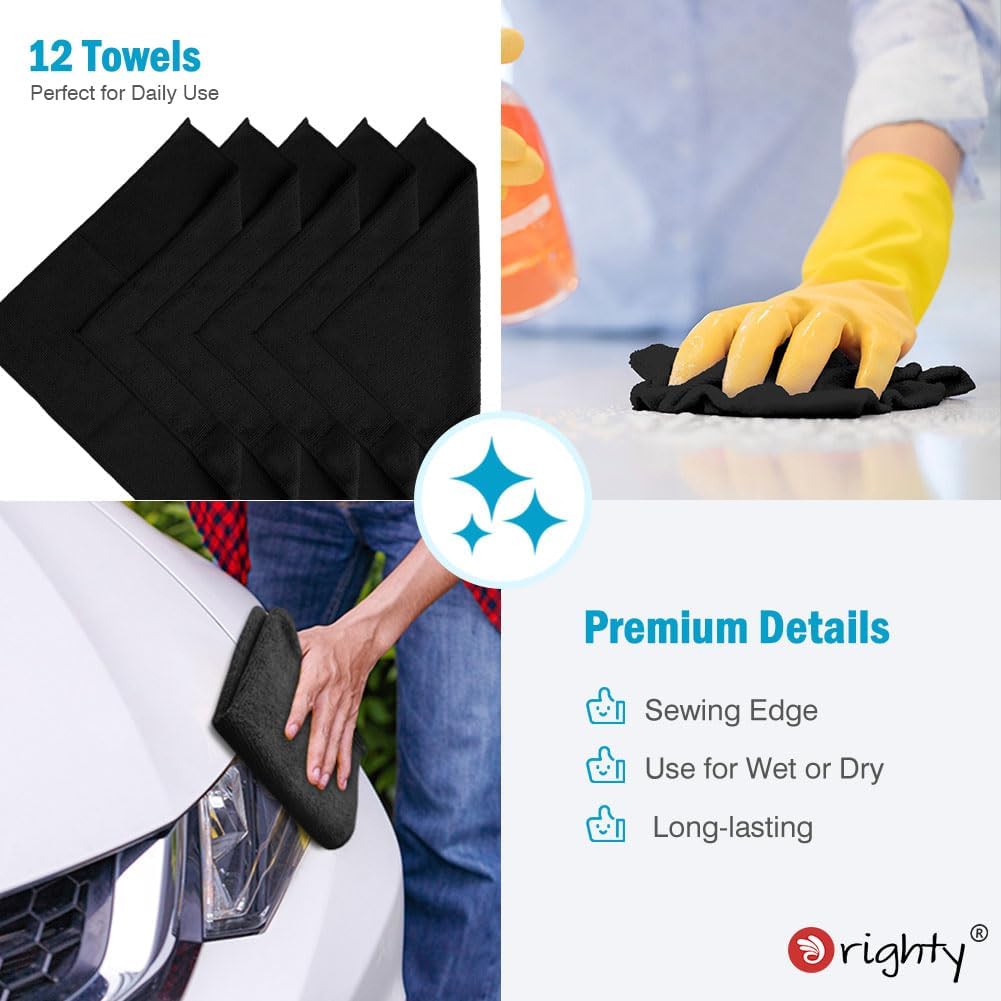 Orighty Microfiber Cleaning Cloth, 12 Pack Microfiber Towels for Cars, Highly Absorbent Car