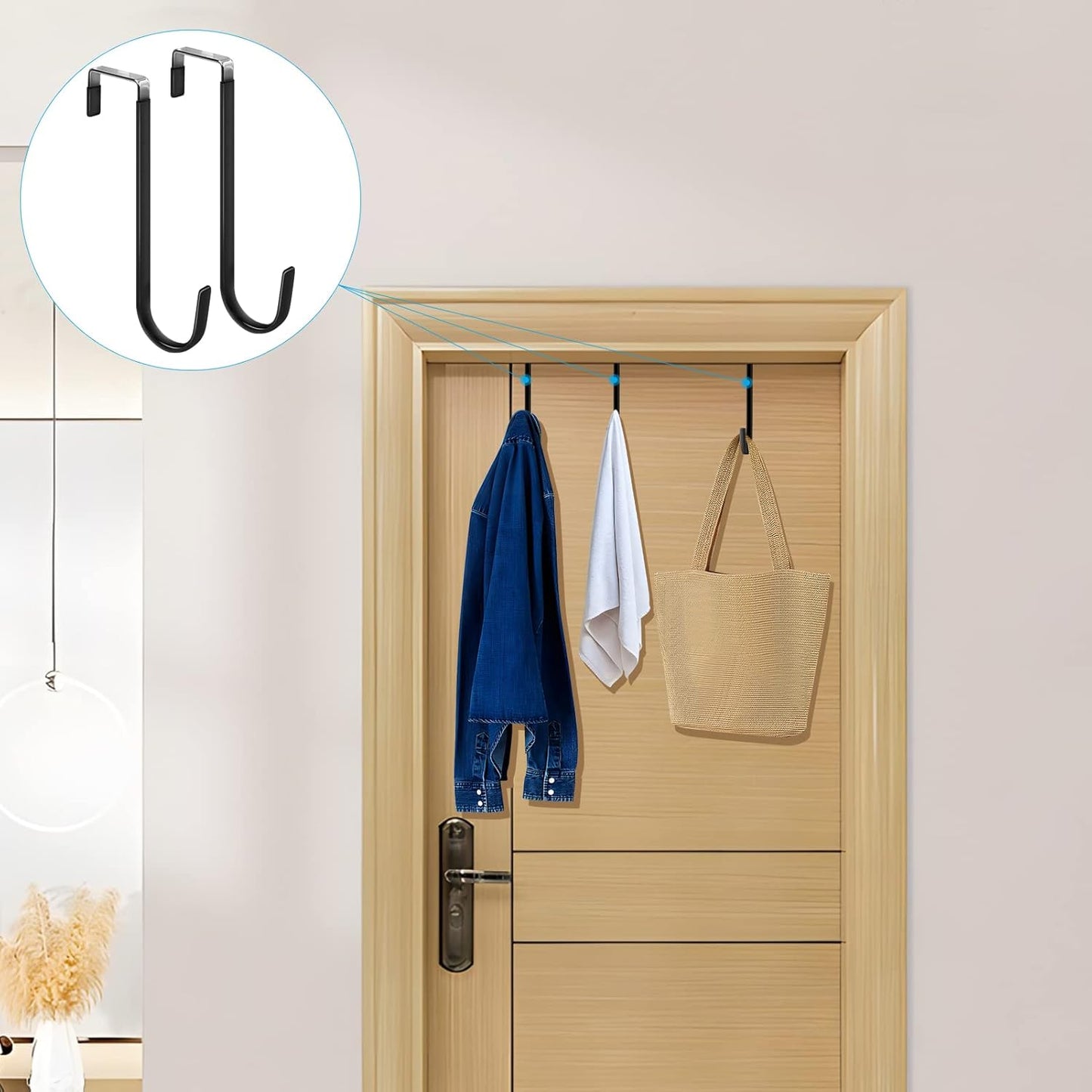 FYY Over The Door Hooks, 4 Pack Upgraded Long Door Hangers Hooks with Rubber Prevent Scratches