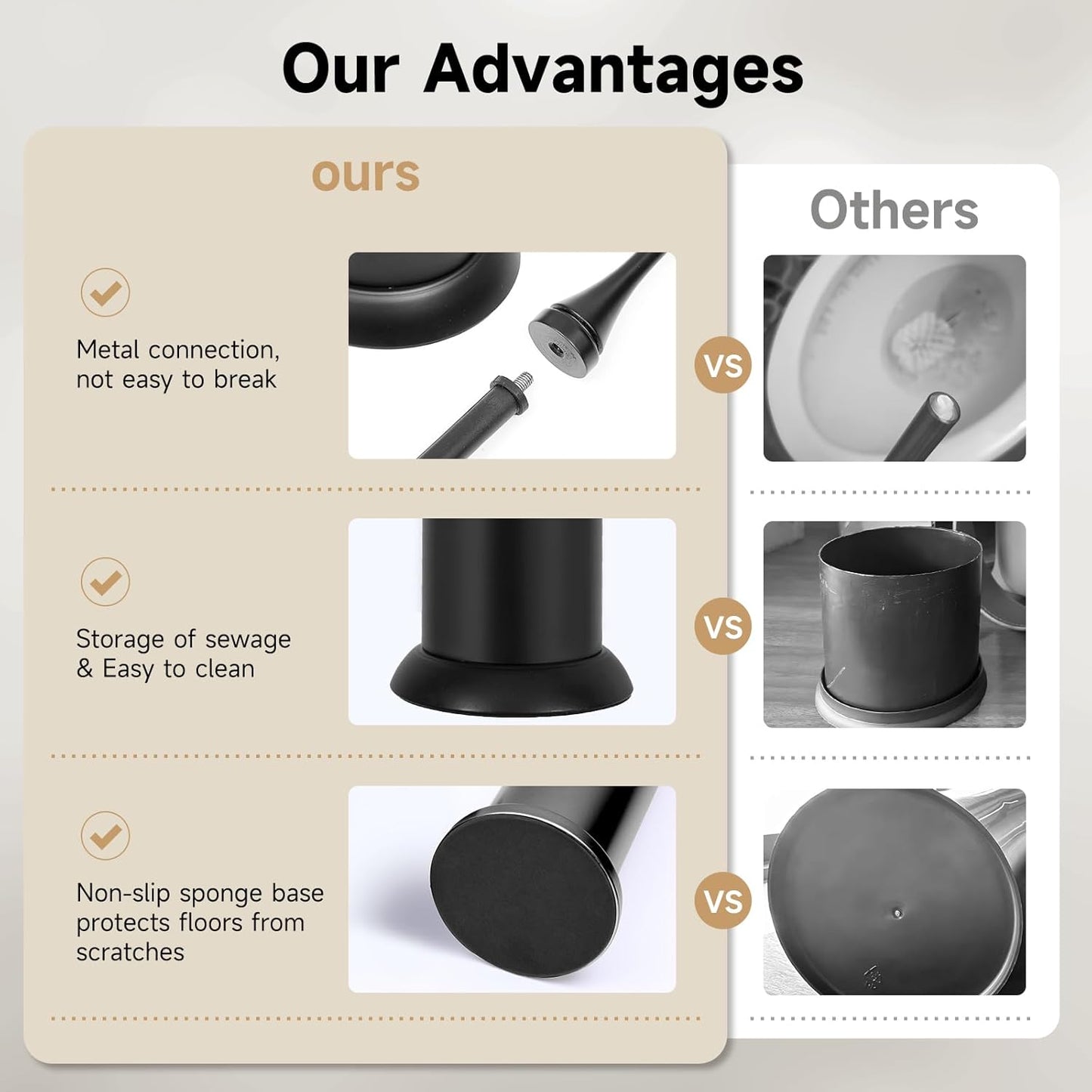 Black Toilet Brush and Holder,Extra Long Handled Toilet Brush for Bathroom,Stainless Steel Heavy