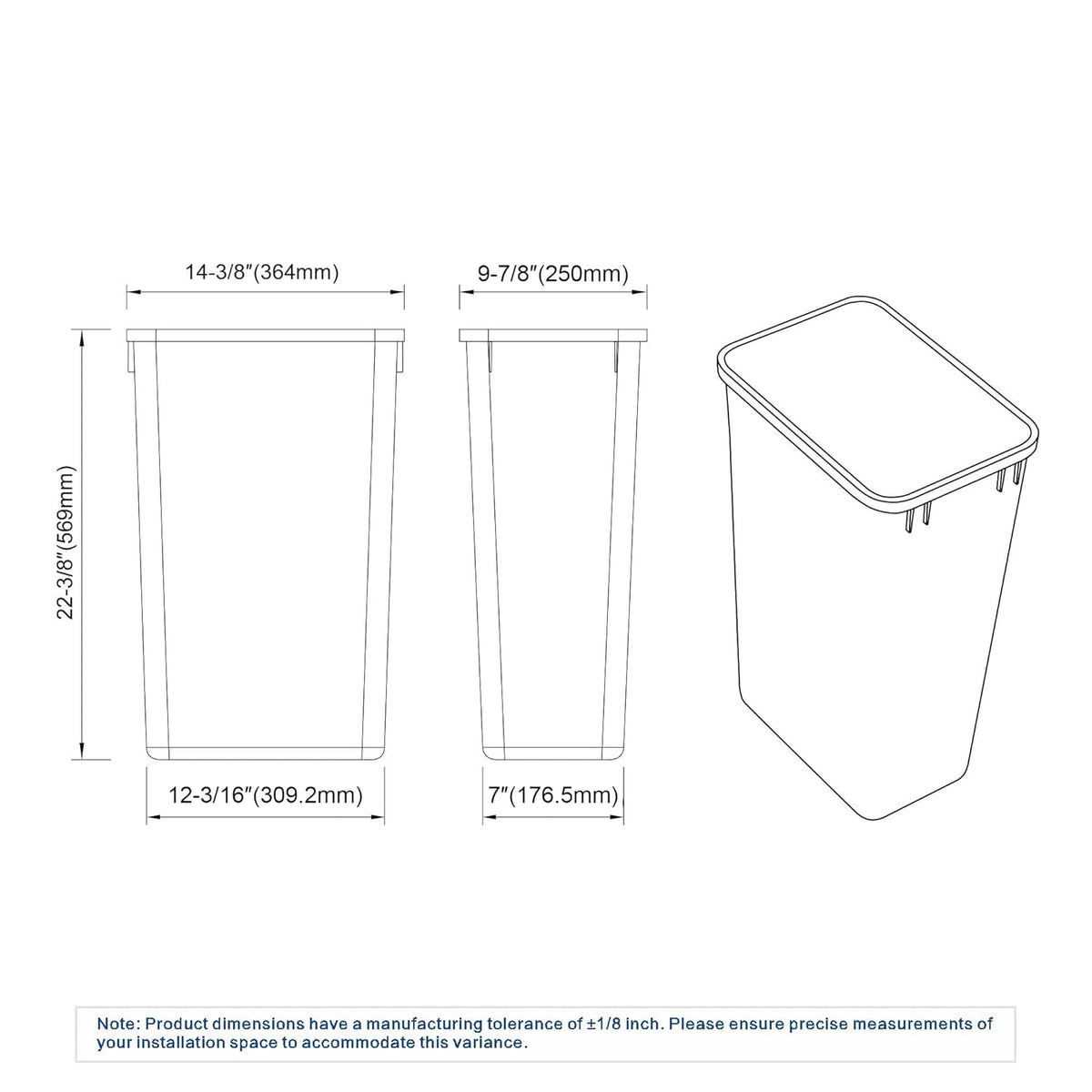 Dowell 50L Wastebasket Trash Container, 52.8Qt/13.2Gal, Plastic, Stackable, for
