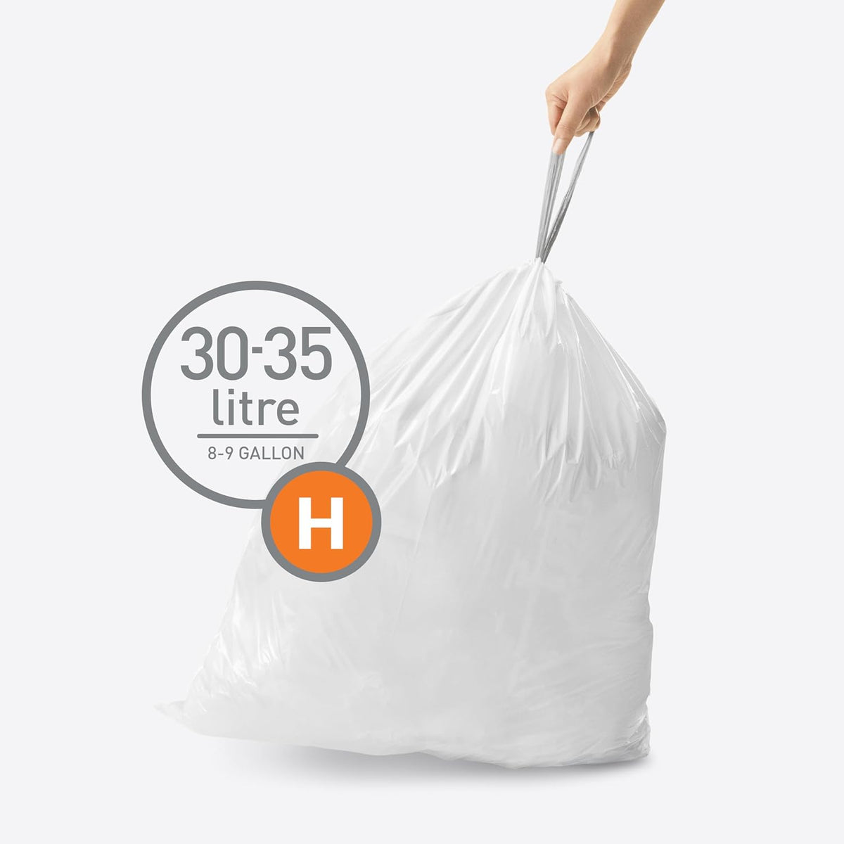 simplehuman Code H 200 Count, Dispenser Pack Custom Fit Liners, Drawstring Trash Bags, 30-35 Liter
