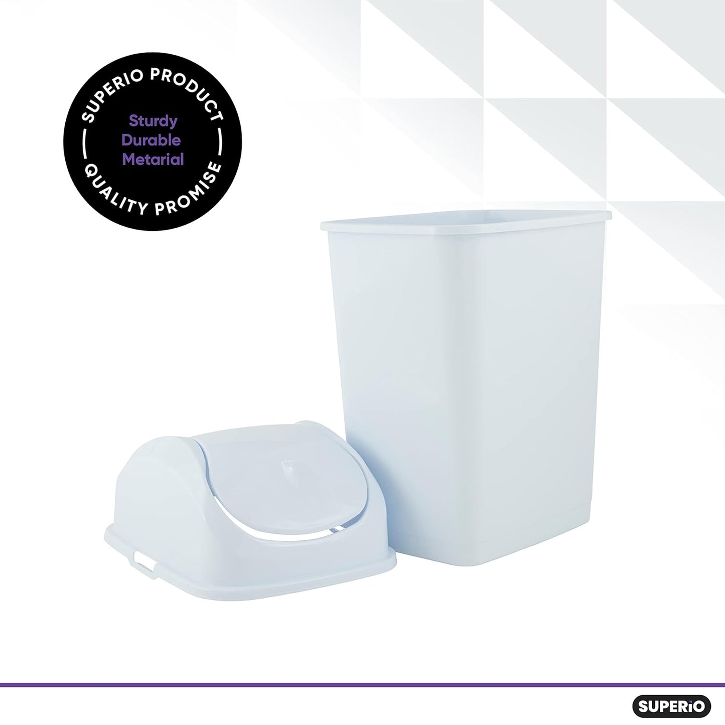 Superio Small Plastic Trash Can with Swing Top Lid, Compact Slim Waste Bin for Under Desk, Office