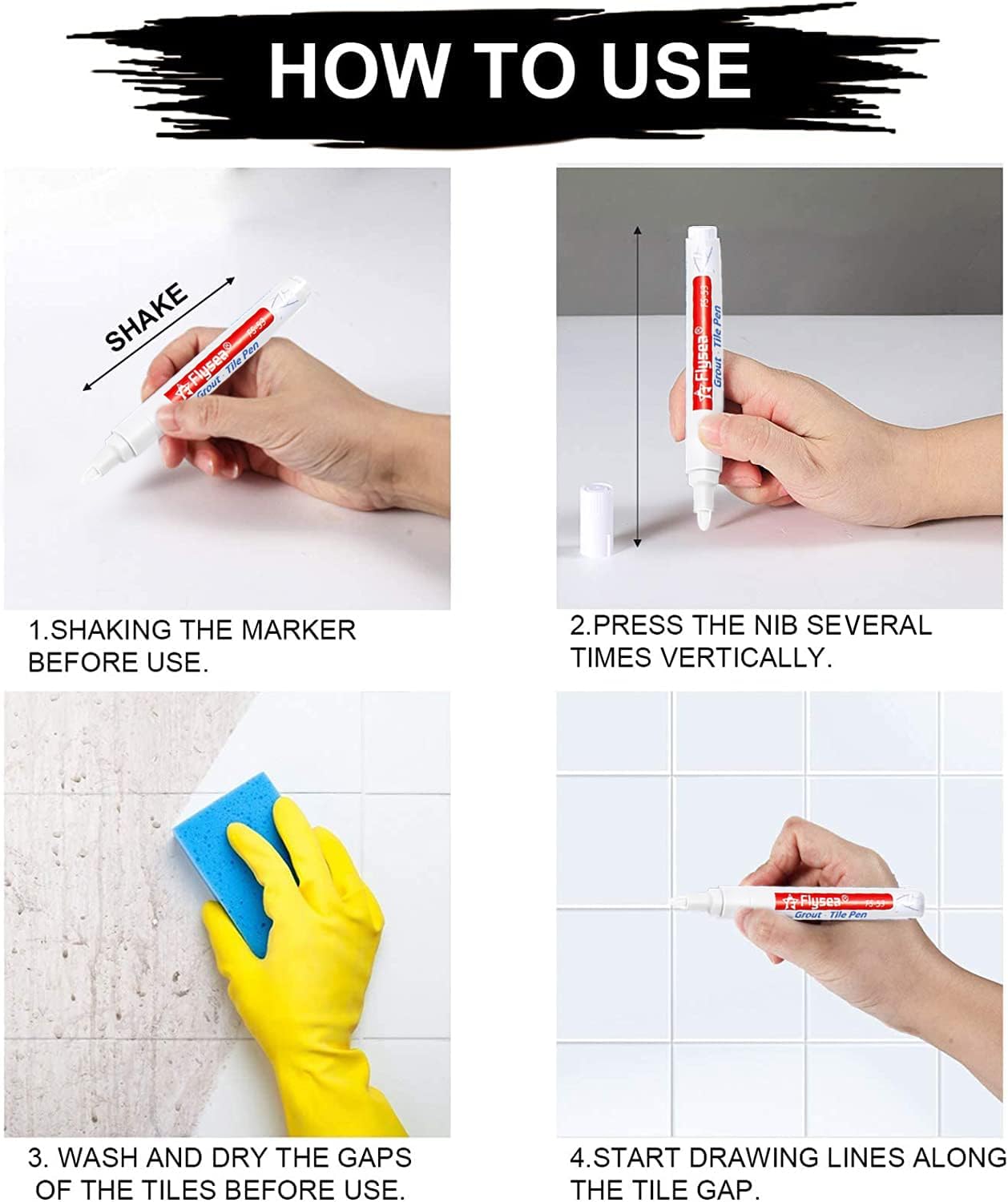 Grout Pen 12 Pack Water Based Tile Marker Repair Pens Professional for Bathroom, Kitchen, Parlor