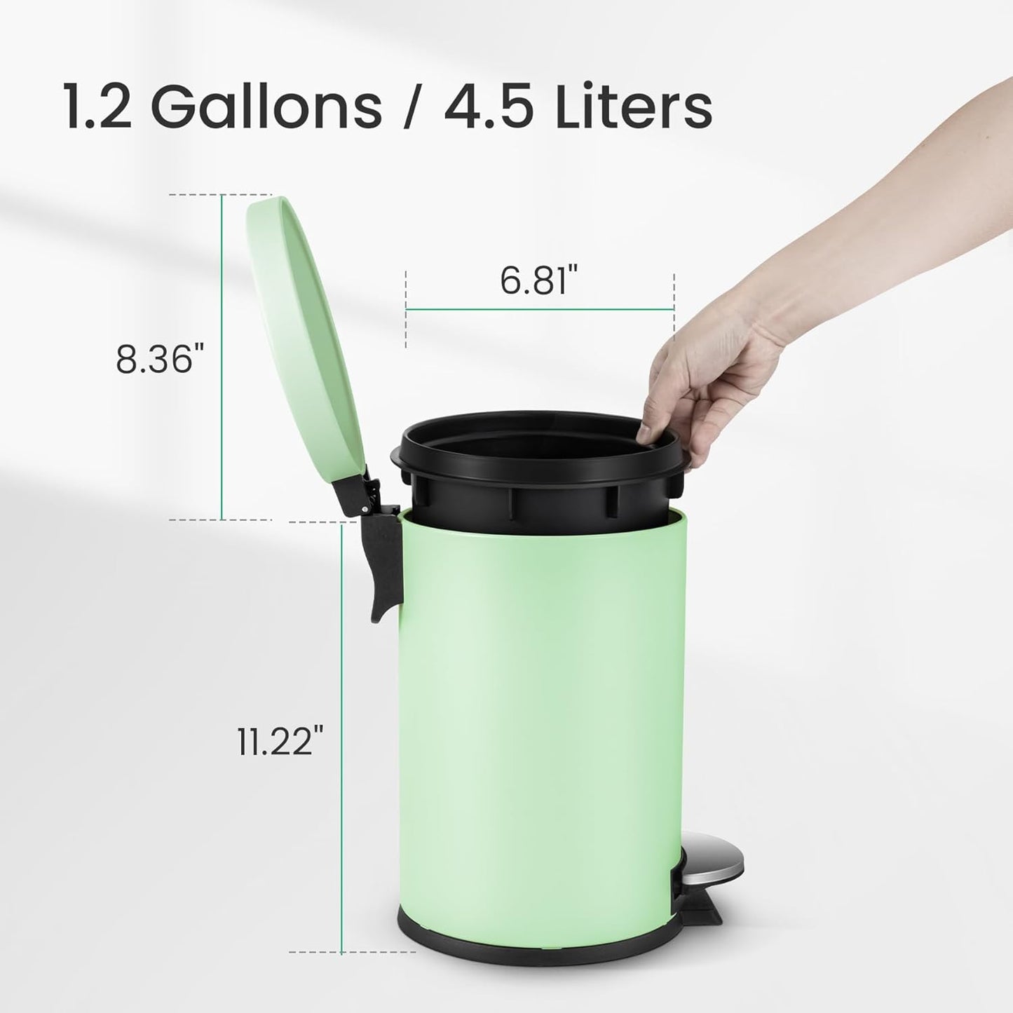 Cesun 1.2 Gallons Small Green Trash Can, Bathroom Garbage Can with Lid and Foot Pedal, Mini Round