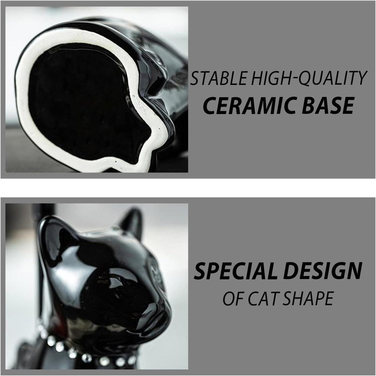 Comeon Ceramic Cat White/Black Toilet Brush and Holder Set, Plastic Handled Scrub Brush for