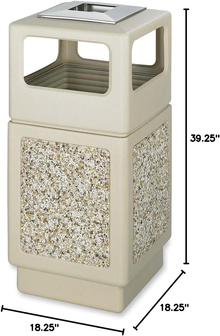 Safco Products Canmeleon Outdoor/Indoor Aggregate Panel Trash Can with Ash Urn 9473TN, Tan