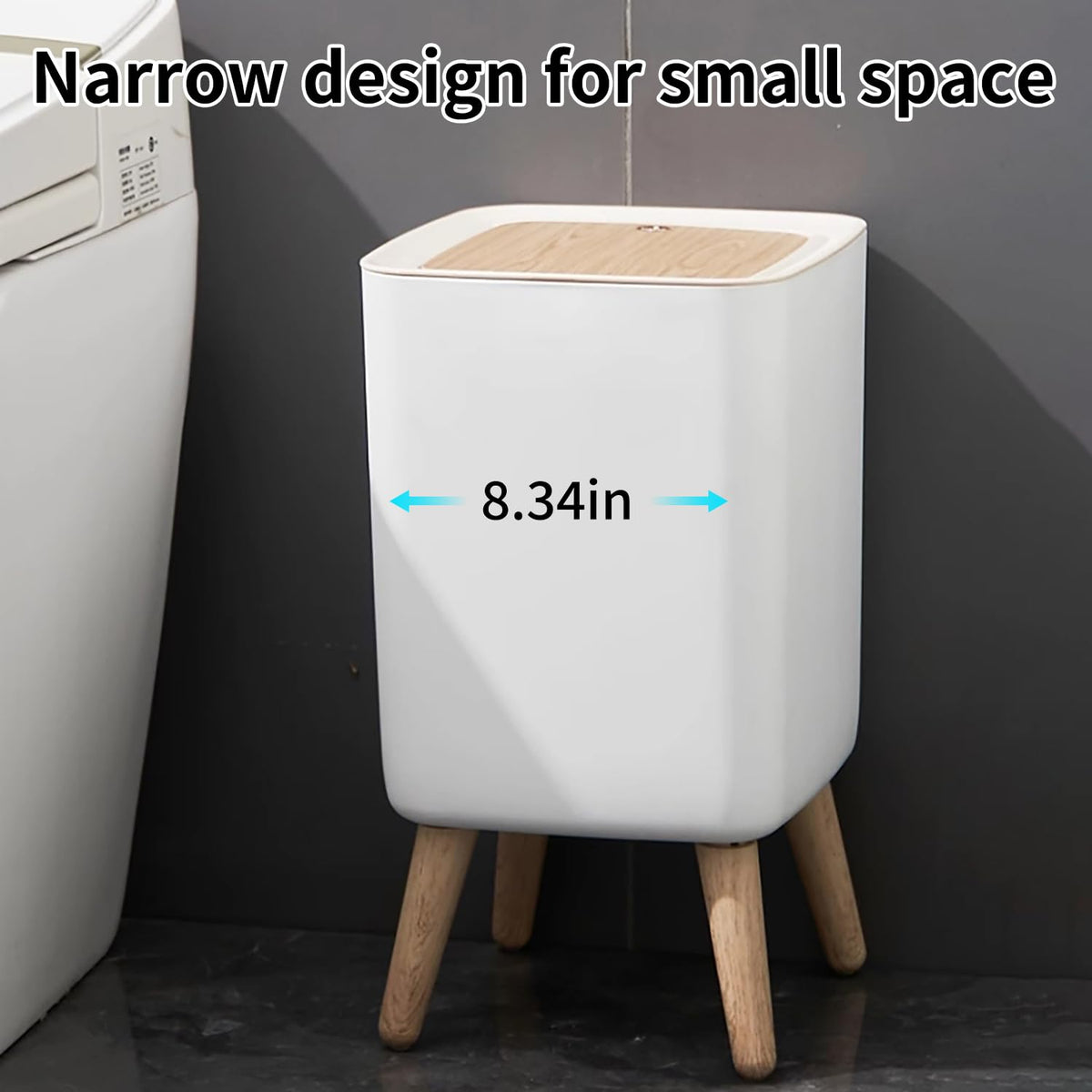 WanWanKa Mini White Plastic Trash Can, 2.6 Gallon Capacity, Slim Design, Anti-Odor, Easy to Clean