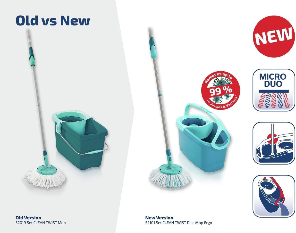 Leifheit Clean Twist Disc Mop Ergo Mop and Bucket, Floor Mop with Moisture-Controlled Spin Mop