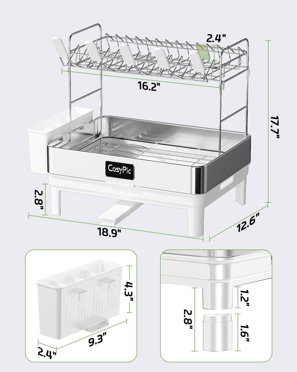 2 Tier Dish Drying Rack, Thicker Premium 304 Stainless Steel Dish Racks for Kitchen Counter