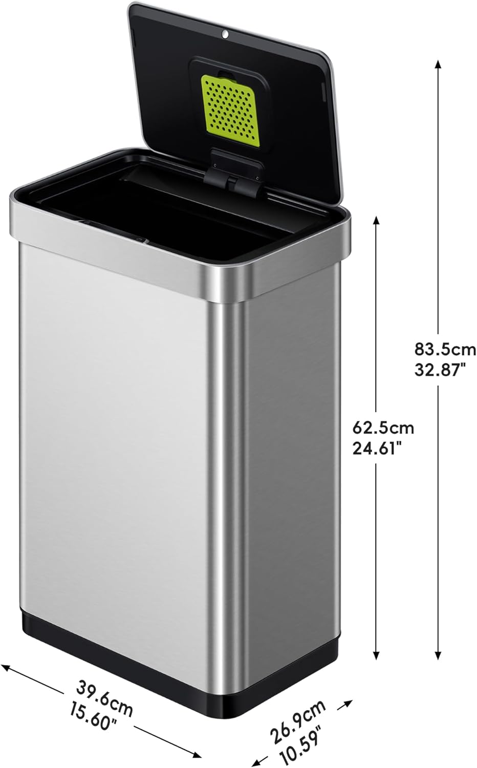 EKO Deluxe Mirage-T 50 Liter / 13.2 Gallon Touchless Rectangular Motion Sensor Trash Can, Matte