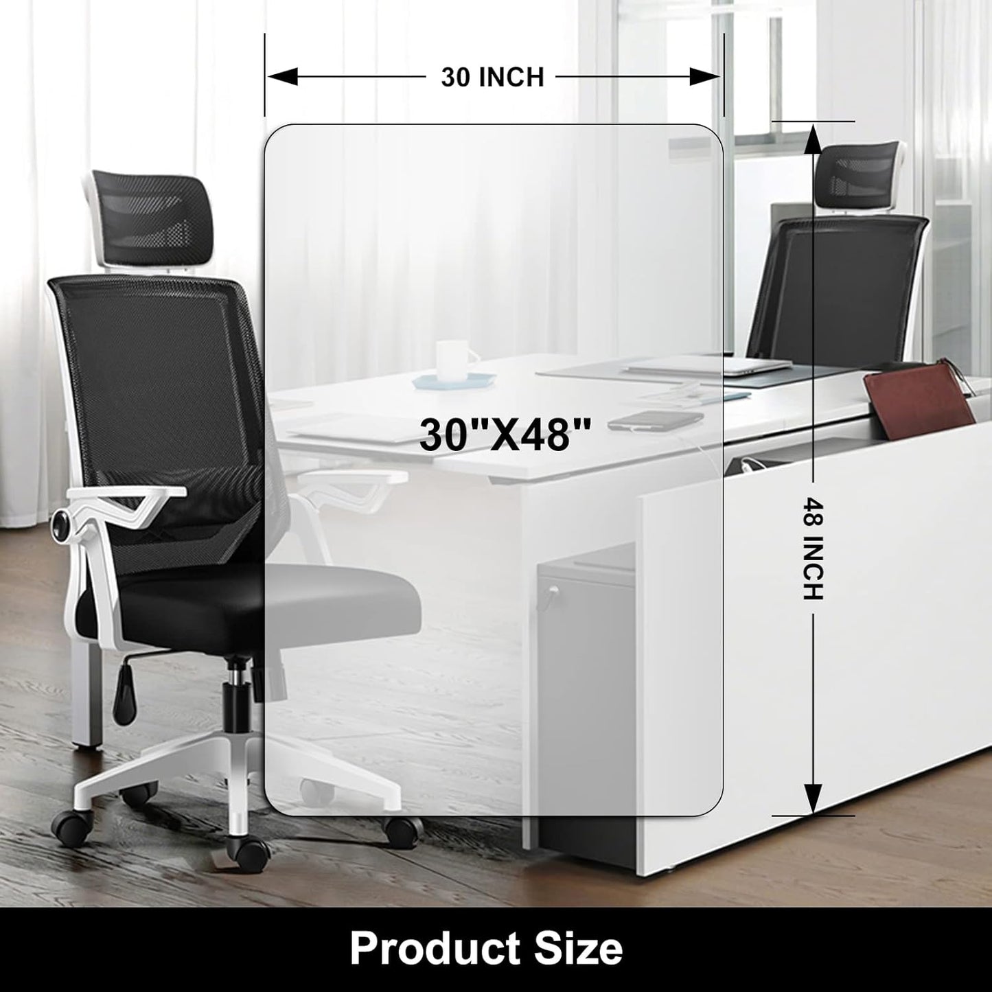 Kuyal Office Chair Mat for Hardwood Floor, 30'' x 48'' Rectangle Transparent Desk Thick Durable