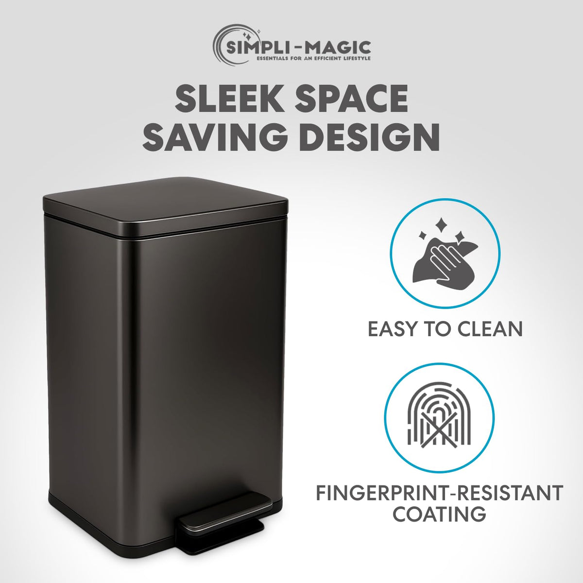 SIMPLI-MAGIC 13.2 Gallon (50L) Step Trash Can – Kitchen Garbage Can with Slow-Close Lid – Odor