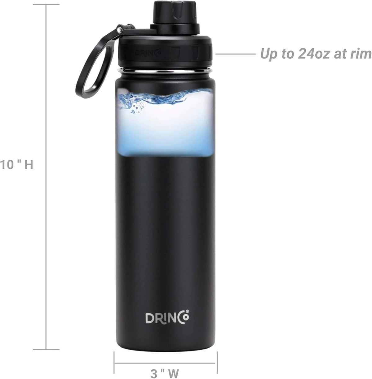 Drinco Stainless Steel Water Bottle Spout Lid Vacuum Insulated Double Wall Water Bottle Wide Mouth
