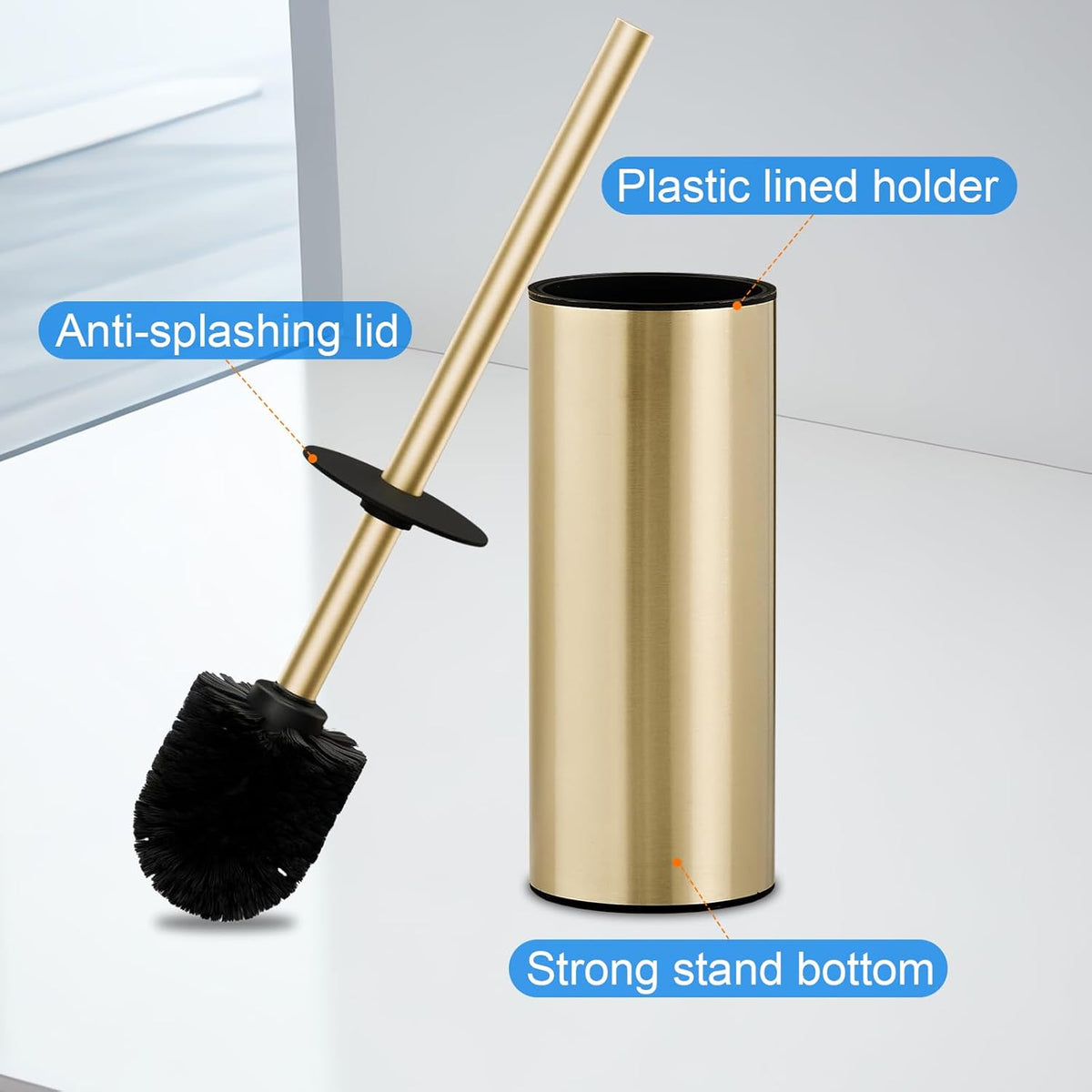 304 Stainless Steel Toilet Bowl Brush and Holder Set, Circular Floor Toilet Brush Holder, Long