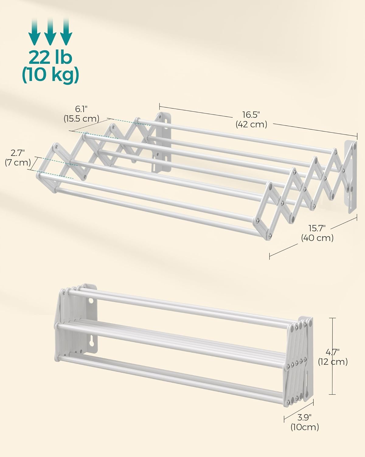 SONGMICS Clothes Drying Rack, Wall-Mounted Drying Rack Clothing, Small Accordion Laundry Rack, 9