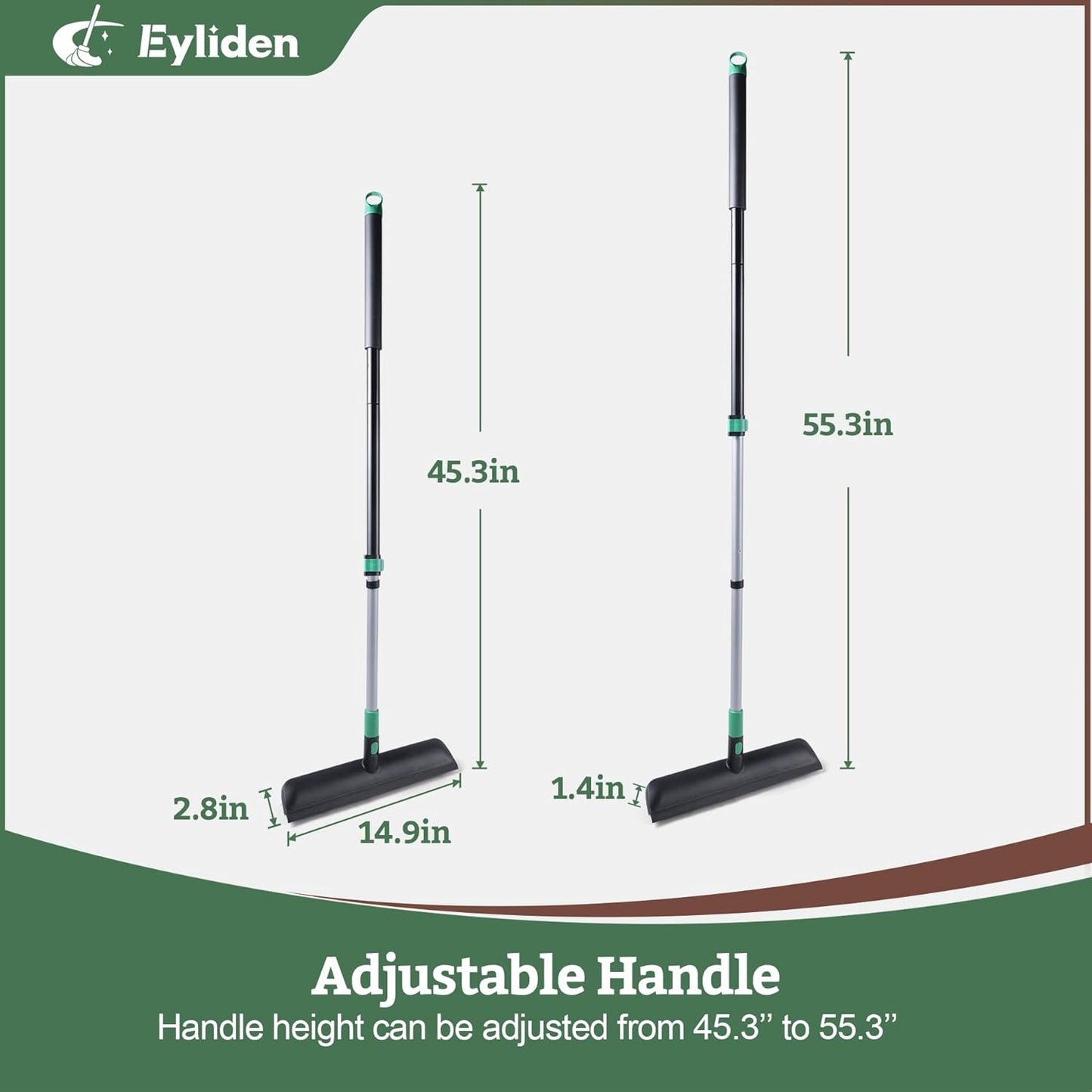 Eyliden X-Large Floor Scrub Brush, 2 in 1 Scrape Brushes with Rubber Squeegee | 55.3" Long Handle