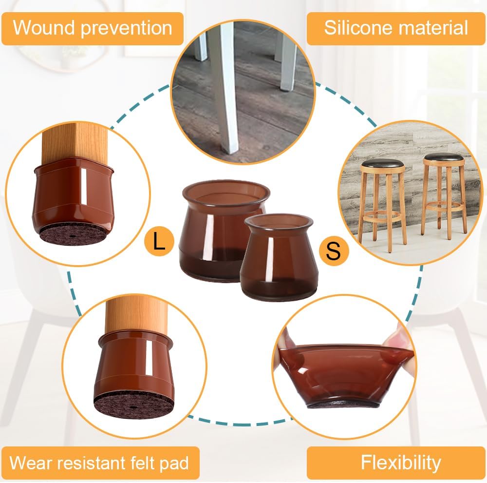 32 Pcs Chair Leg Protectors for Hardwood Floors, Silicone Felt Furniture Leg Cover Pad for