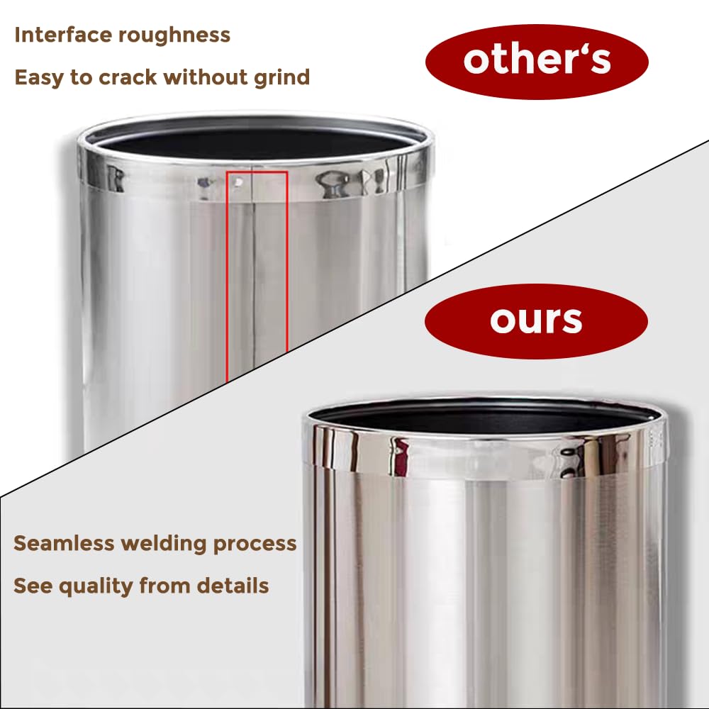 2.6Gallon/10L,Stainless Steel Bathroom Trash Can,Chrome Trash Can,Silver Garbage Can for