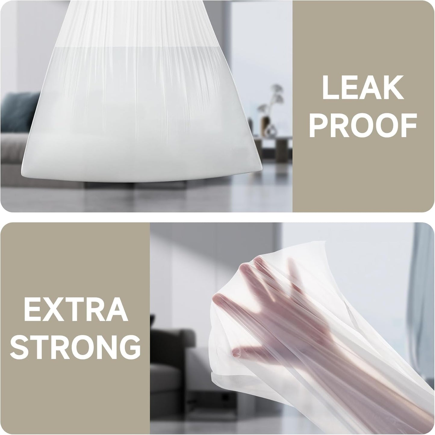 Drawstring 4 Gallon Trash Bags, Pre-Cut Strong Wastebasket Bin Liners, White Garbage Bags for Home
