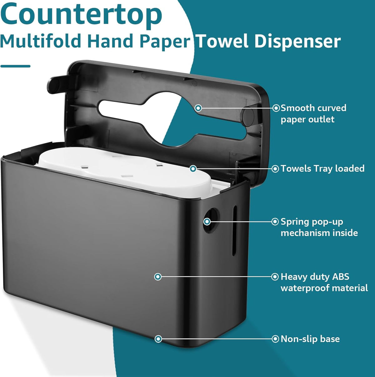 Multifold Paper Towel Dispenser Countertop, Heavy Duty Wide-Design, 300-Sheet Large Capacity Black