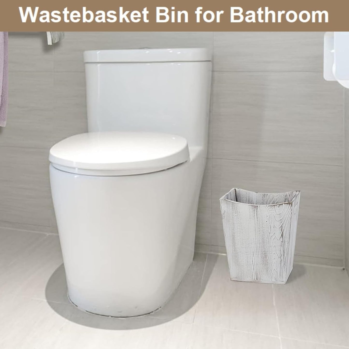 SEHERTIWY Wood Trash Can, Farmhouse Wastebasket Bin for Bathroom, Office, Bedroom, Living Room