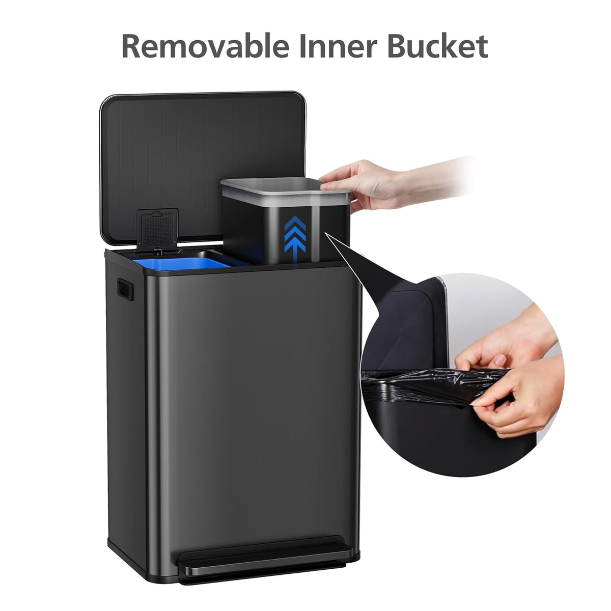 GarveeHome 60L/16 Gal Kitchen Trash Can,2×8 Gal Pedal Trash Bin with Removable Baskets,Stainless