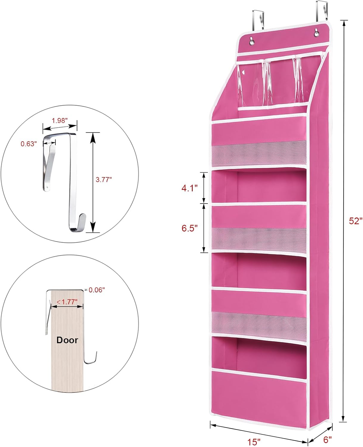 Univivi 5-Shelf Fabric Door Storage Over Door Hanging Organizer with 4 Large Pockets and 3 Small