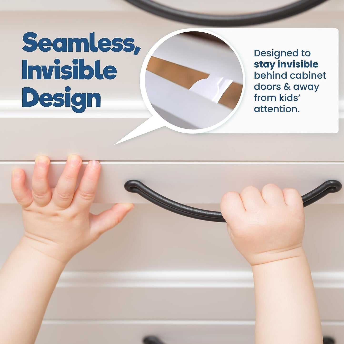 Upgraded Invisible Baby Proofing Cabinet Latch Locks (10 Pack) - No Drilling or Tools Required for