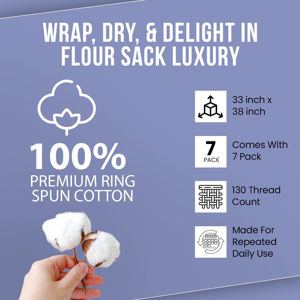 WHITEWRAP Flour Sack Towels| Tea Towel for Crafts| Kitchen Dish Cotton Blank Towel for
