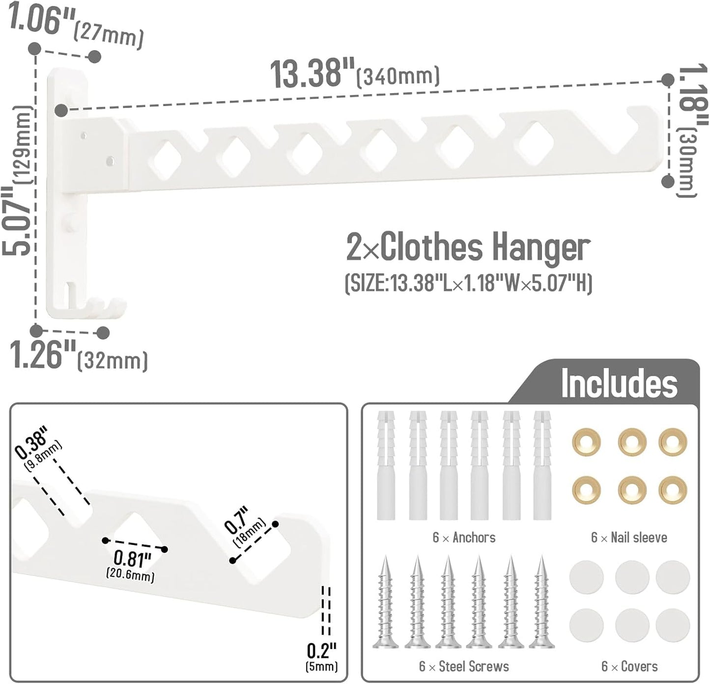 Wall Mounted Clothes Drying Rack, Wall Clothes Hanger Hook for Laundry Room, Clothes Hanger