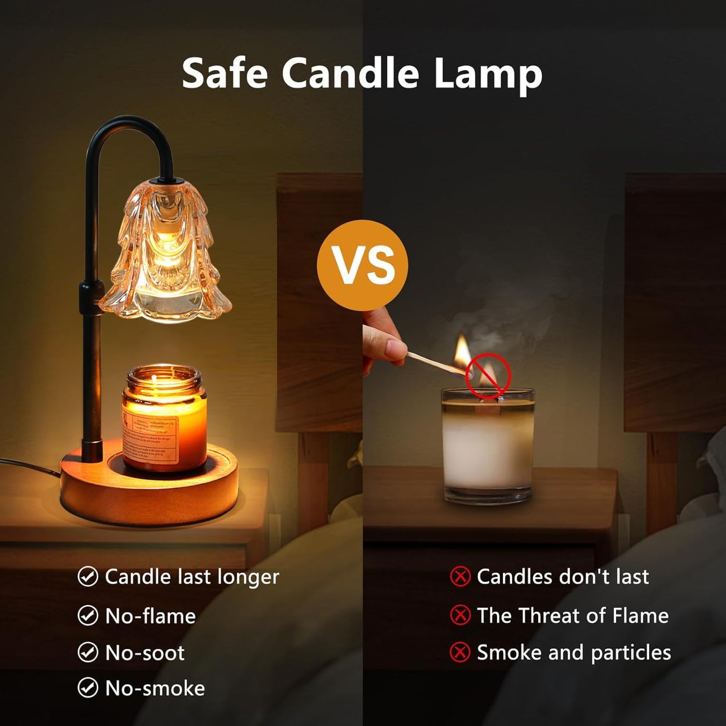 Candle Warmer Lamp with Timer and Dimmer - Adjustable Height Wax Melt Warmer, 4 Brightness Levels
