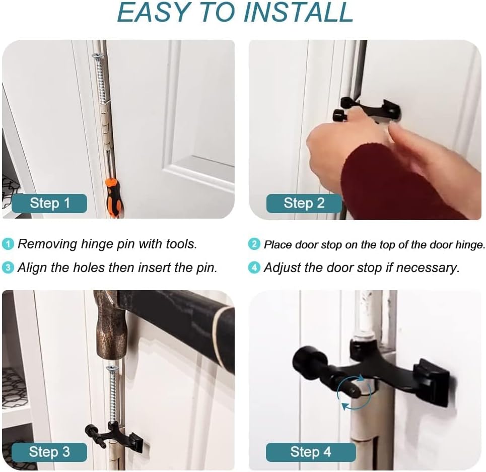 48Pack Hinge Pin Black Door Stopper, Adjustable Heavy Duty Hinge Pin Door Stop with Black Rubber