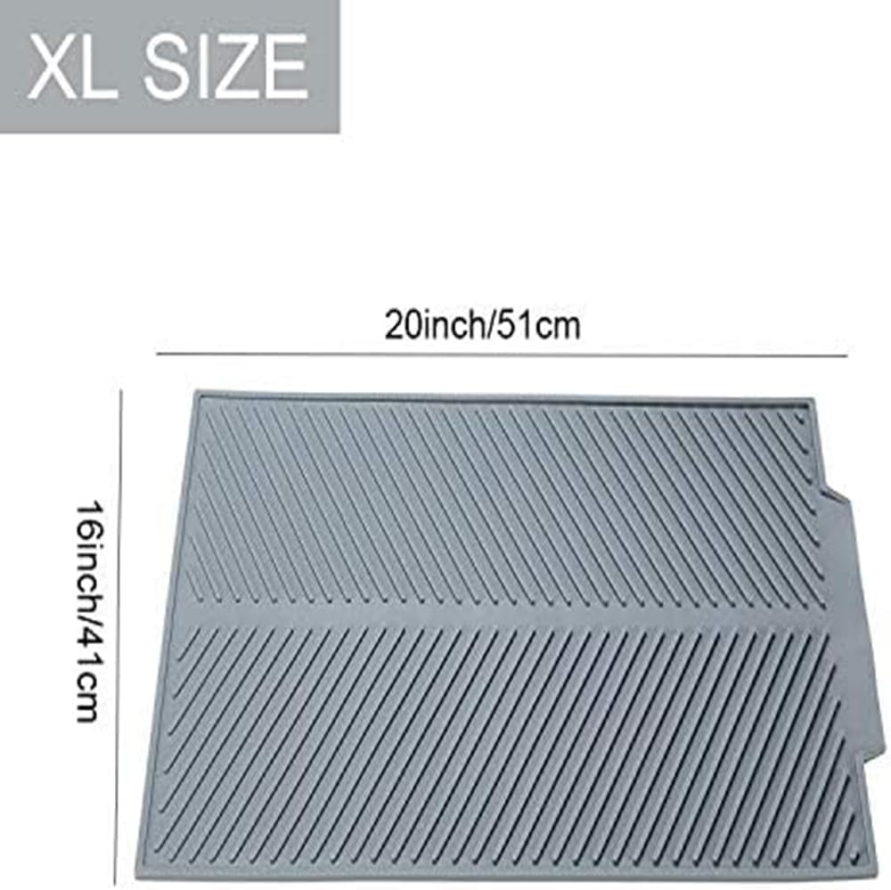 Silicone Dish Draining Mat, Eco Friendly Dish Drying Mat Kitchen Counter Anti-Skid and Heat